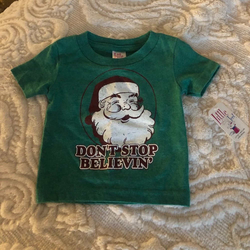 LITTLE TEEZ "DON'T STOP BELIEVING" SANTA T-SHIRT BABY 6 MONTHS NWT